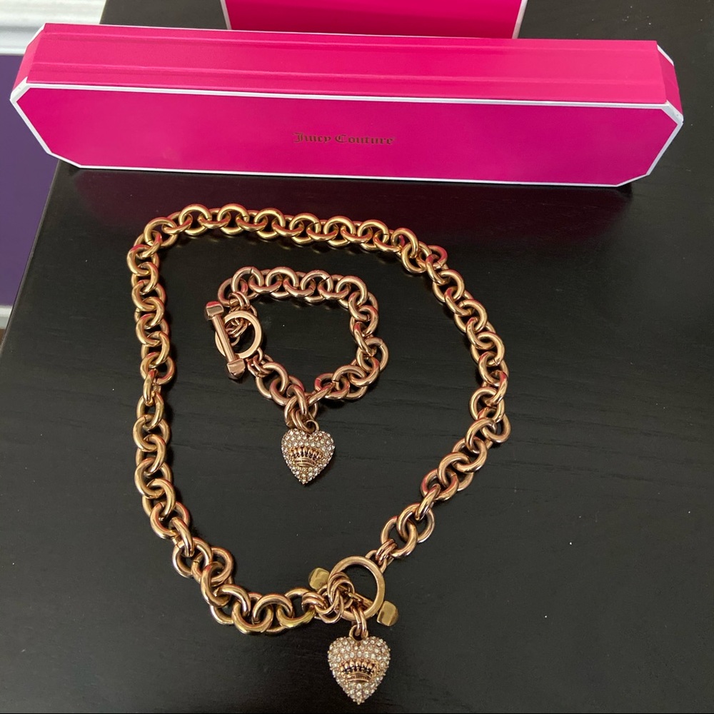 Rose gold juicy couture necklace and bracelet set